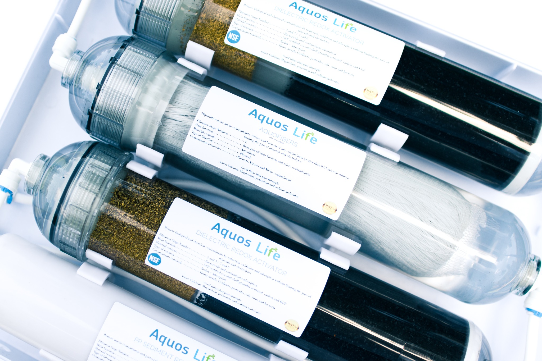 Interior del sistema AquosLife con sus cartuchos de ultrapurificación